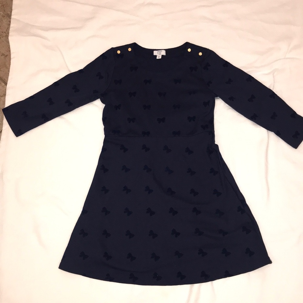 Crown & Ivy Navy Blue Ponte Skater Dress w/ Flocked Bows Girls Size XL